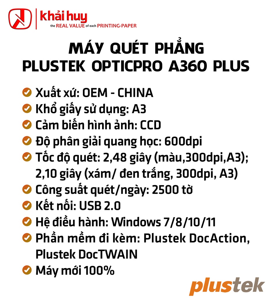MÁY QUÉT PHẲNG PLUSTEK OPTICPRO A360 PLUS