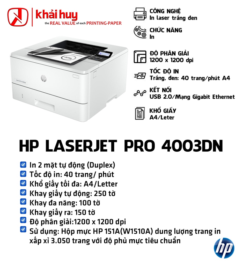 MÁY IN HP LASERJET PRO 4003DN - CHÍNH HÃNG