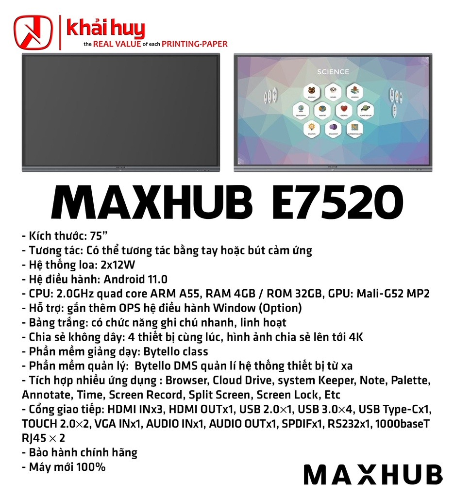 MÀN HÌNH TƯƠNG TÁC GIÁO DỤC MAXHUB E7520