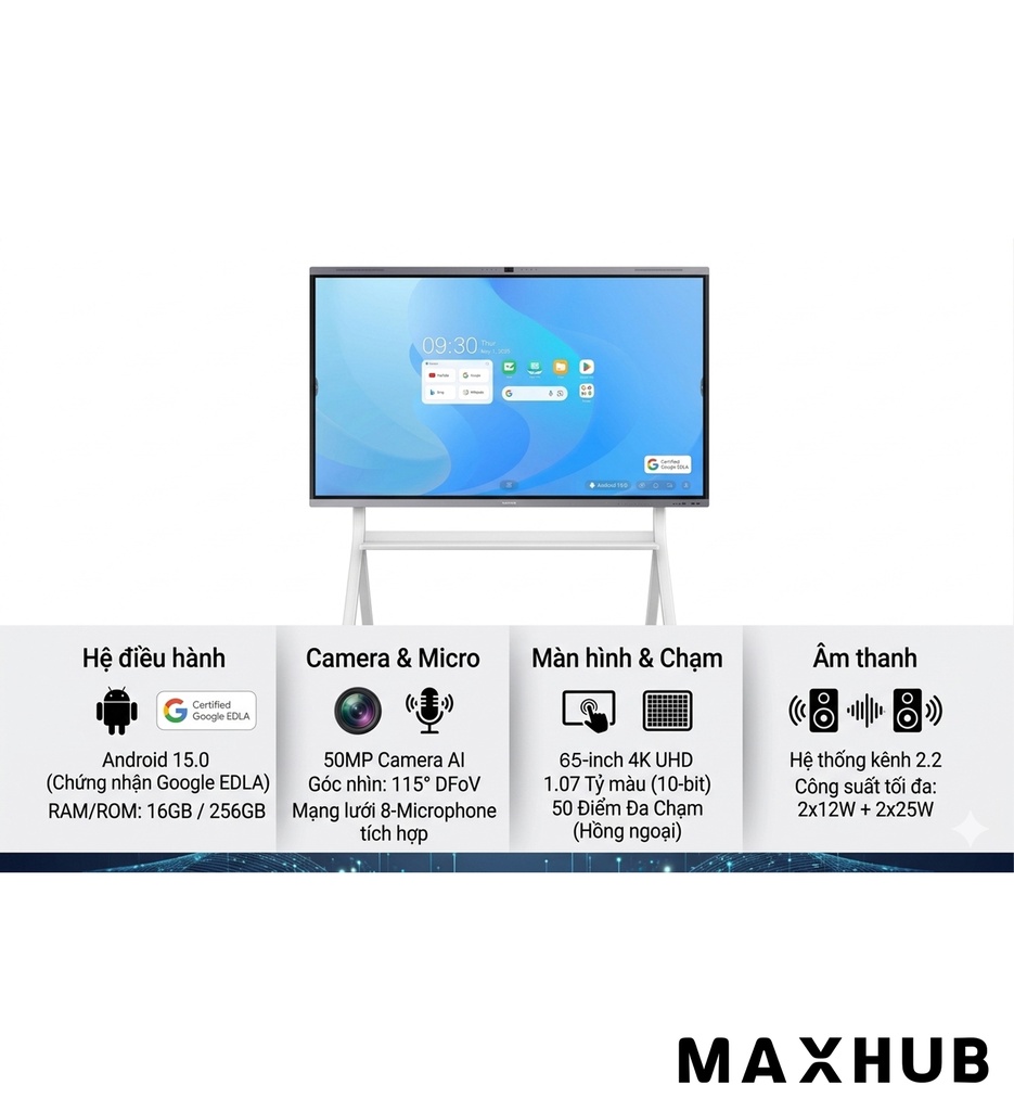 Màn hình tương tác giáo dục MAXHUB U6540 (65", 50 điểm chạm, 500 nits, 4K Ultra HD) - Chính hãng